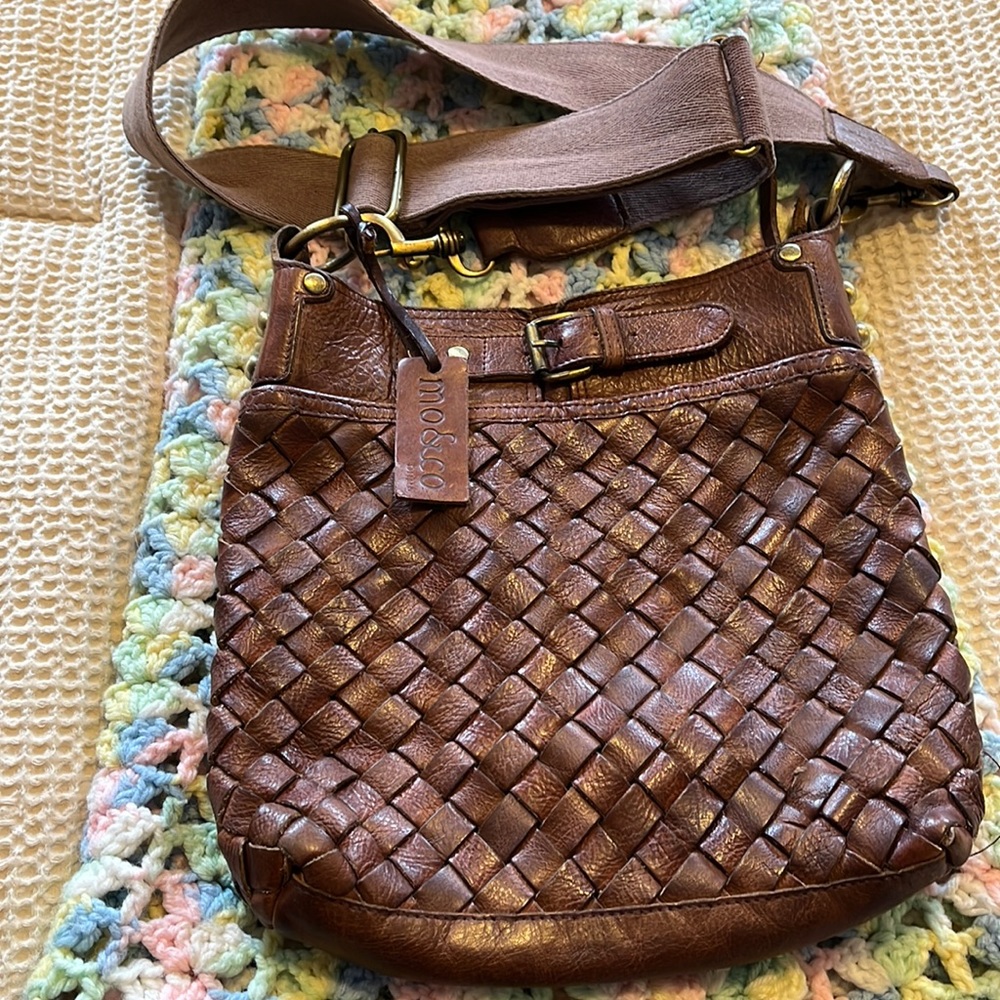 Mo & Co. crossbody bag with woven leather